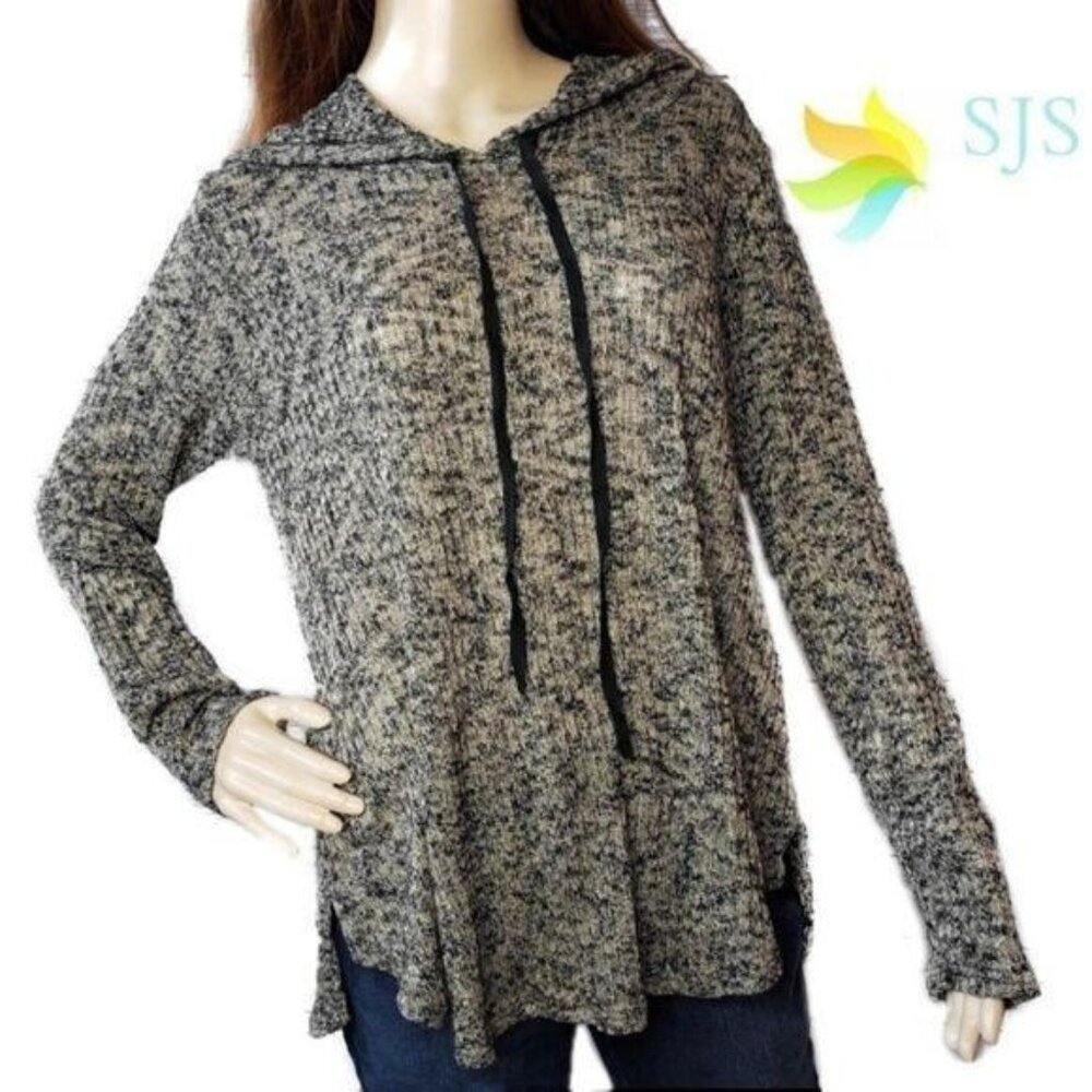 SJS Womens hooded Heathered ribbed Knit Long Sleeve Hoodie size M